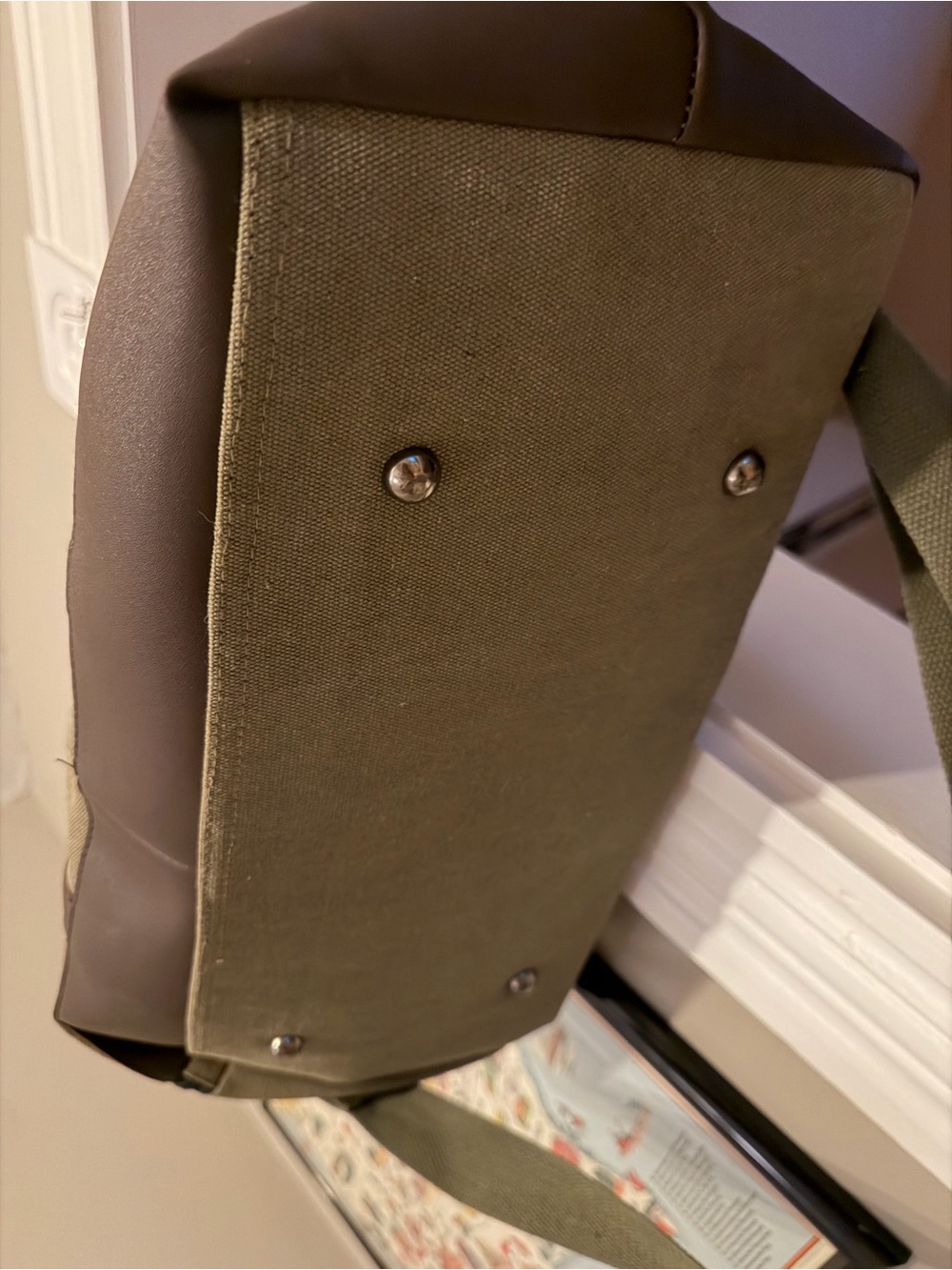 Canvas Weekender Duffel Bag - Olive Green with Brown Trim - Picture 2 of 15